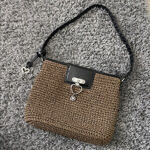 Brighton Straw Purse Shoulder Bag Interchangeable Charm Black Leather Trim